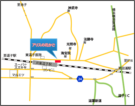 アリスの花かご周辺地図